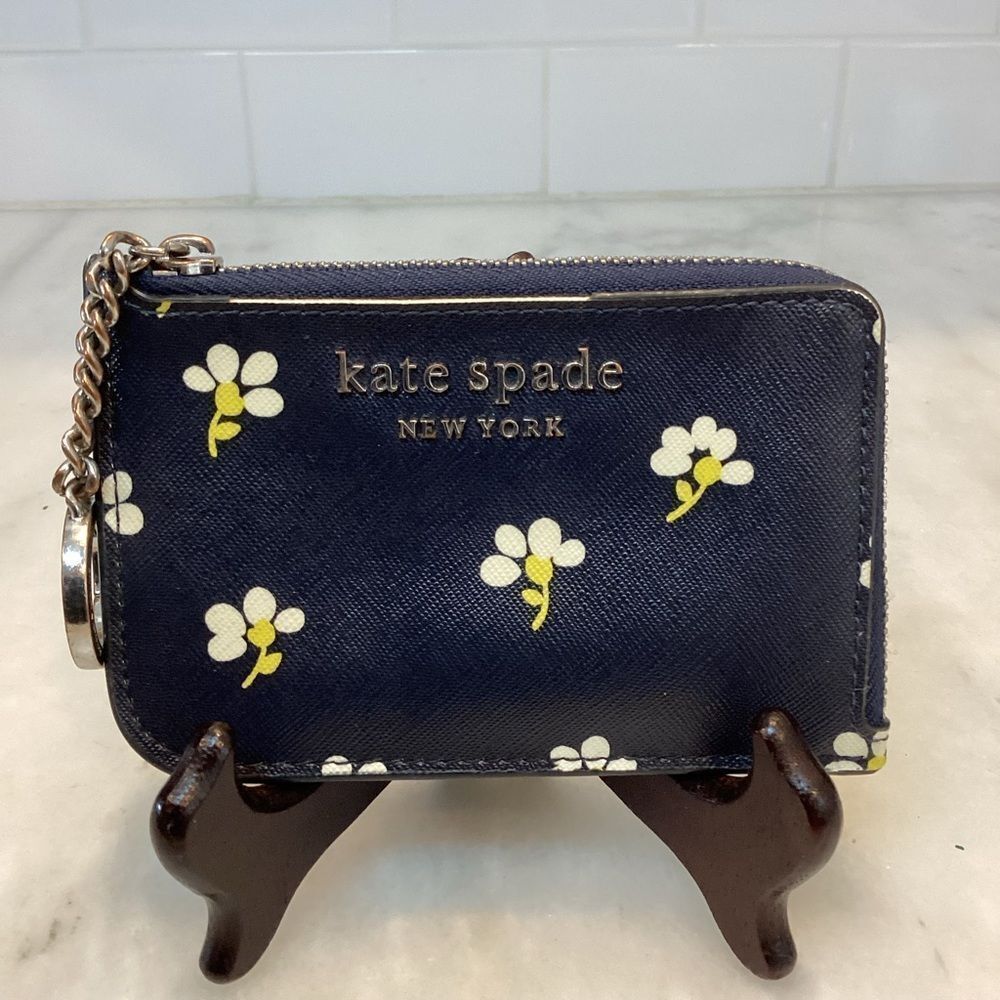 Kate Spade Wallet Leather Floral Card Holder Key Chain Pouch